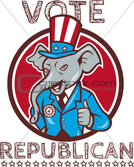 Vote Republican Elephant Mascot Thumbs Up Circle Cartoon
