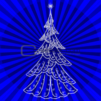 Christmas Fir Tree with Star and Rays