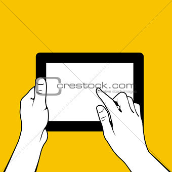 Hands with tablet pc - finger touchs screnn 