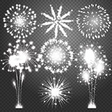 Firework bursting in various shapes sparkling pictograms set. Abstract vector isolated illustration