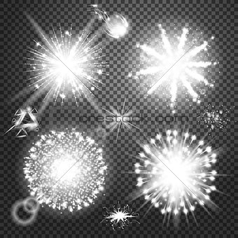 Creative concept Vector set of glow light effect stars bursts with sparkles isolated on black background. Illustration template art design, flash energy ray