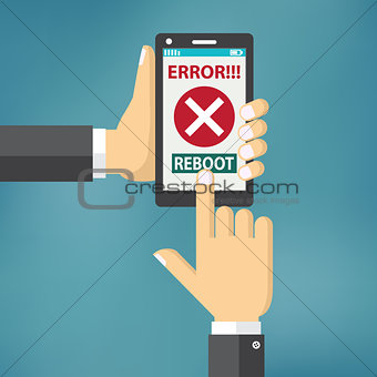 Hand hold smart phone with error on the screen.