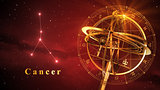 Armillary Sphere And Constellation Cancer Over Red Background