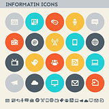 Information icon set. Multicolored flat buttons