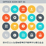 Office 1 icon set. Multicolored flat buttons