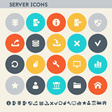 Server icon set. Multicolored flat buttons
