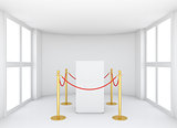 Showcase with tiled stand barriers for exhibit