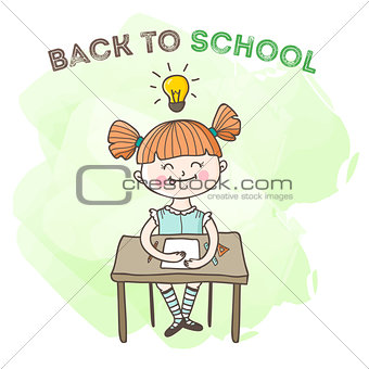 Vector little girl educational poster. Back to school illustration