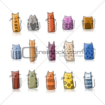 Funny cats collection, sketch for your design