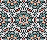 Vector Seamless Colorful Rounded Floral Oriental Hexagonal Mandala Pattern