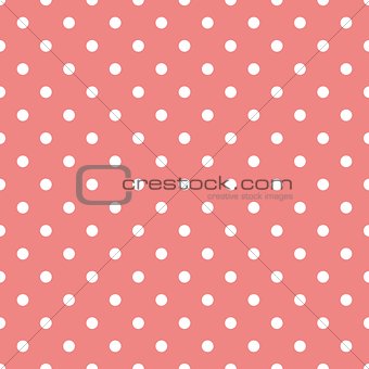 Tile vector pattern with white polka dots on pink background