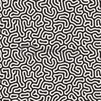 Vector Seamless Black And White Organic Outlined Shapes Jumble Pattern