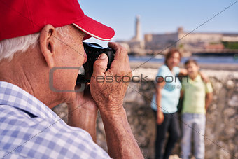 Grandparents With Boy Family Holidays Grandpa Taking Photo