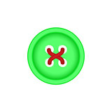 Sewing button in green design with sewing thread