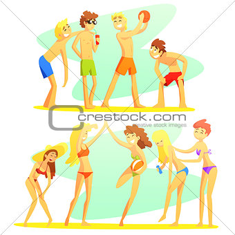 Friends On Beach Holiday Colorful Illustration