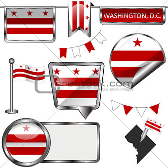 Glossy icons with flag of Washington DC