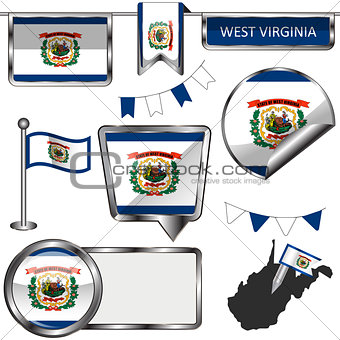 Glossy icons with flag of state West Virginia