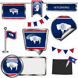 Glossy icons with flag of state Wyoming