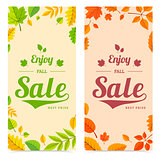 Colorful autumn leaves and sale text.