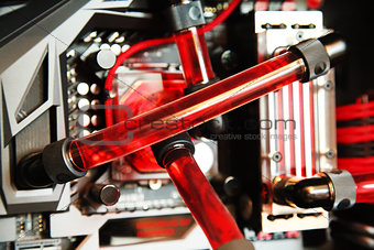 Inside computer water cooling  system closeup