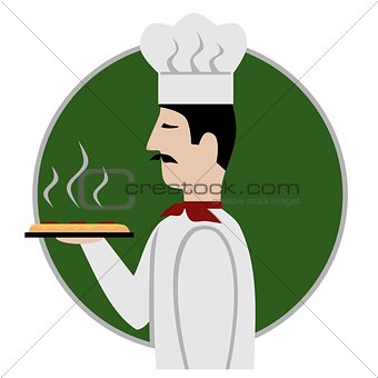 Pizza chef icon, isolated vector