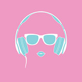 Vector silhouette of colored girl with headphones
