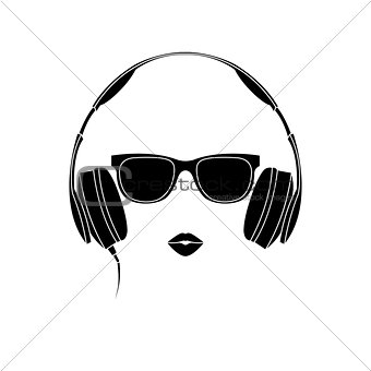 Vector silhouette of colored girl with headphones