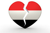 Broken white heart shape with Yemen flag