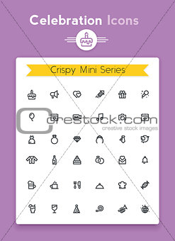 Vector line celebration and party tiny icon set