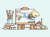 Easel and painting supplies