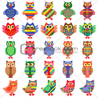 Twenty five amusing colorful owls