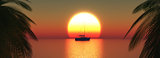 3D yacht on a sunset ocean
