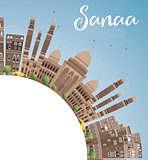 Sanaa (Yemen) Skyline with Brown Buildings and Copy Space. 