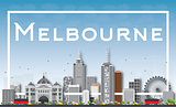 Melbourne Skyline with Gray Buildings and White Frame. 