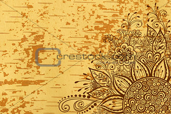 Floral Pattern on Wood Texture