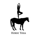 Silhouette of young woman practicing yoga with horse.