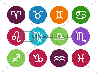 Zodiac circle icons on white background.