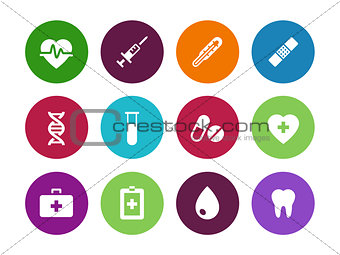 Medical circle icons on white background.