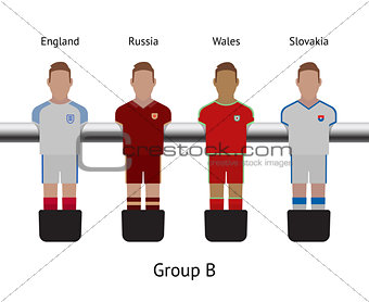 Table football game. foosball soccer player set. England, Russia, Wales, Slovakia