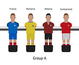 Table football game. foosball soccer player set. France, Romania, Albania, Switzerland