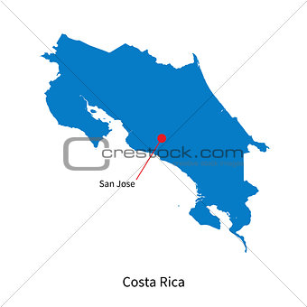 Vector map of Costa Rica and capital city San Jose