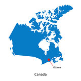 Detailed vector map of Canada and capital city Ottawa