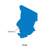 Detailed vector map of Chad and capital city N'Djamena
