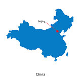 Detailed vector map of China and capital city Beijing