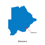 Detailed vector map of Botswana and capital city Gaborone