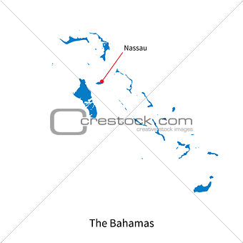 Detailed vector map of Bahamas and capital city Nassau