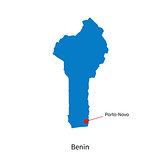 Detailed vector map of Benin and capital city Porto-Novo