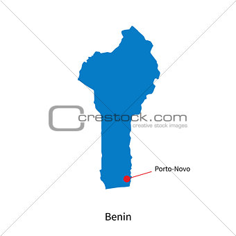 Detailed vector map of Benin and capital city Porto-Novo