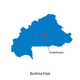 Detailed vector map of Burkina Faso and capital city Ouagadougou
