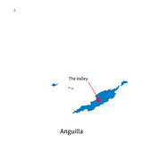 Detailed vector map of Anguilla and capital city The Valley